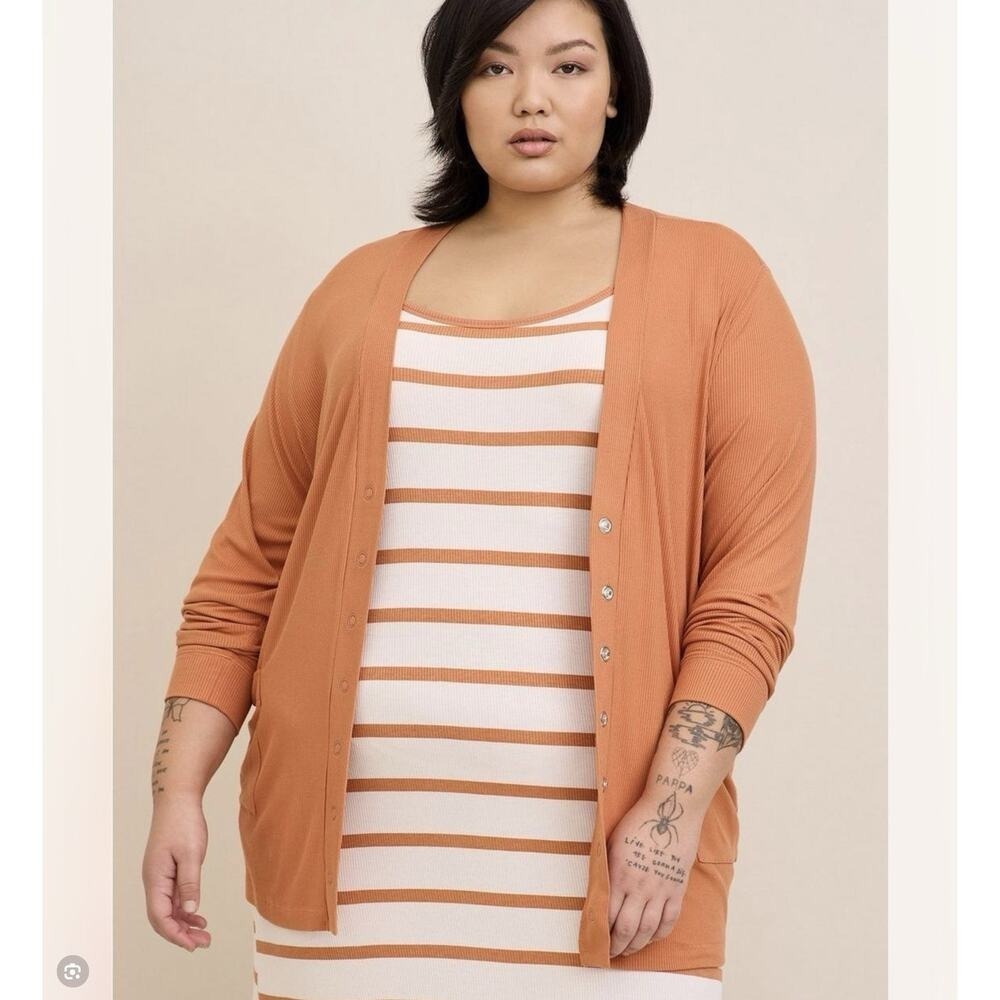 Torrid Plus 2 2X Cardigan Super Soft Rib Knit Lounge Orange‎ Snap Button Front
